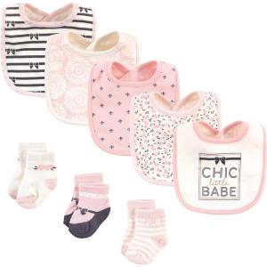 imageHudson Baby Unisex BabyCotton Bib and Sock SetChic Lil Babe