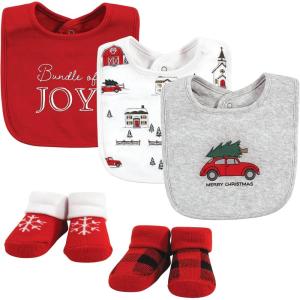 imageHudson Baby Unisex BabyCotton Bib and Sock SetChristmas Scene