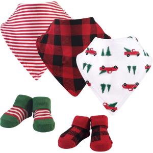 imageHudson Baby Unisex BabyCotton Bib and Sock SetChristmas Tree