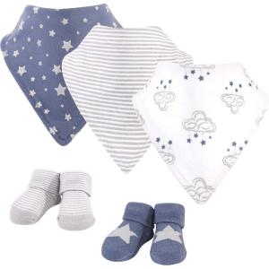 imageHudson Baby Unisex BabyCotton Bib and Sock SetCloud Mobile Blue