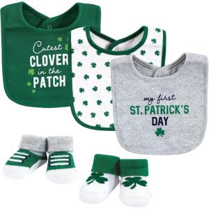 imageHudson Baby Unisex BabyCotton Bib and Sock SetCutest Clover