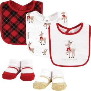 imageHudson Baby Unisex BabyCotton Bib and Sock SetFancy Rudolph