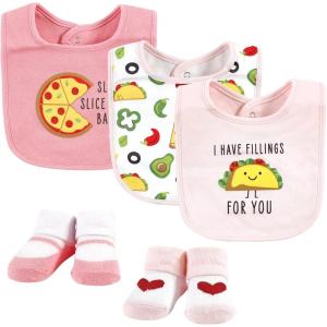 imageHudson Baby Unisex BabyCotton Bib and Sock SetGirl Pizza Taco