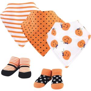 imageHudson Baby Unisex BabyCotton Bib and Sock SetGirl Pumpkin