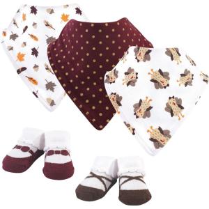 imageHudson Baby Unisex BabyCotton Bib and Sock SetGirl Turkey
