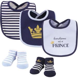 imageHudson Baby Unisex BabyCotton Bib and Sock SetHandsome As A Prince