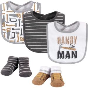 imageHudson Baby Unisex BabyCotton Bib and Sock SetHandy Man
