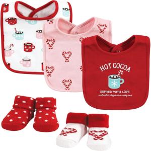 imageHudson Baby Unisex BabyCotton Bib and Sock SetHot Cocoa