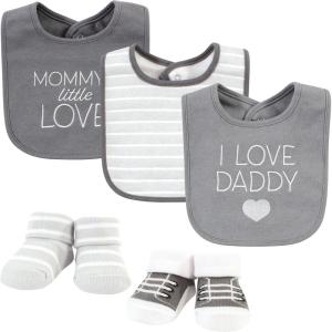 imageHudson Baby Unisex BabyCotton Bib and Sock SetI Love Grey
