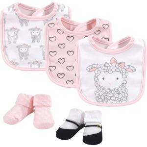 imageHudson Baby Unisex BabyCotton Bib and Sock SetLittle Lamb 5pack