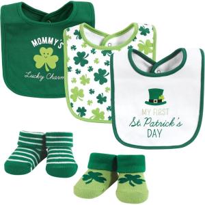 imageHudson Baby Unisex BabyCotton Bib and Sock SetLucky Charm