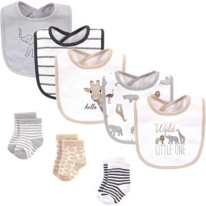 imageHudson Baby Unisex BabyCotton Bib and Sock SetModern Safari Animals