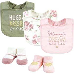 imageHudson Baby Unisex BabyCotton Bib and Sock SetMom Dad Floral