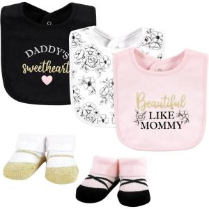 imageHudson Baby Unisex BabyCotton Bib and Sock SetMom Dad Toile