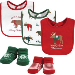 imageHudson Baby Unisex BabyCotton Bib and Sock SetMoose Be Christmas
