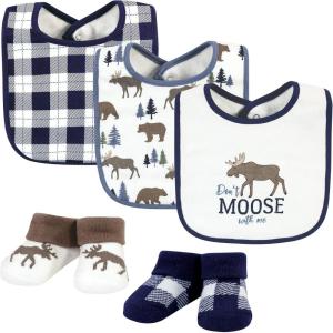 imageHudson Baby Unisex BabyCotton Bib and Sock SetMoose Bear
