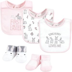 imageHudson Baby Unisex BabyCotton Bib and Sock SetPink