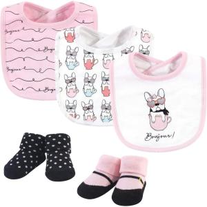 imageHudson Baby Unisex BabyCotton Bib and Sock SetPink Bonjour