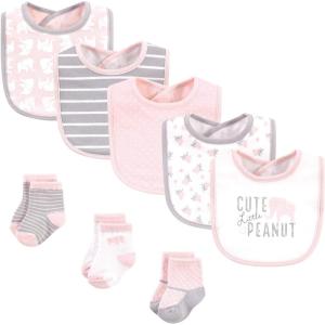 imageHudson Baby Unisex BabyCotton Bib and Sock SetPink Elephant