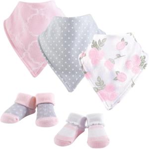 imageHudson Baby Unisex BabyCotton Bib and Sock SetPink Rose