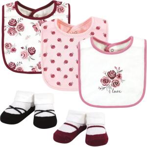imageHudson Baby Unisex BabyCotton Bib and Sock SetRose