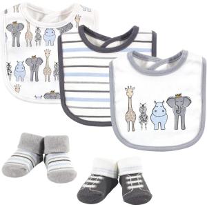 imageHudson Baby Unisex BabyCotton Bib and Sock SetRoyal Safari