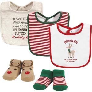 imageHudson Baby Unisex BabyCotton Bib and Sock SetRudolph