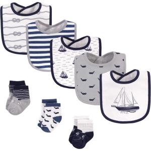 imageHudson Baby Unisex BabyCotton Bib and Sock SetSail The Sea