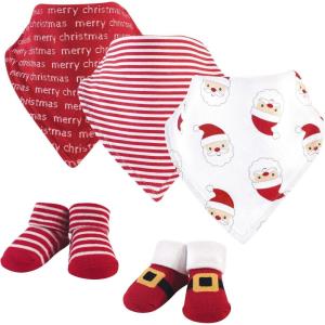 imageHudson Baby Unisex BabyCotton Bib and Sock SetSanta