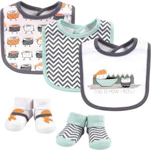 imageHudson Baby Unisex BabyCotton Bib and Sock SetSushi