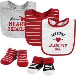 imageHudson Baby Unisex BabyCotton Bib and Sock SetValentine Heartbreaker
