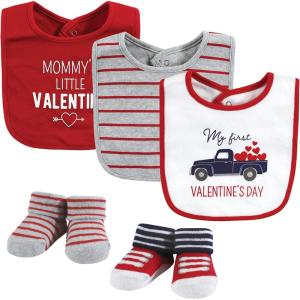 imageHudson Baby Unisex BabyCotton Bib and Sock SetValentine Truck