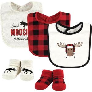 imageHudson Baby Unisex BabyCotton Bib and Sock SetWinter Moose