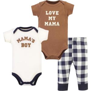 imageHudson Baby Unisex Cotton Bodysuit and Pant SetBrown Navy Mamas Boy Shortsleeve