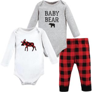 imageHudson Baby Unisex Cotton Bodysuit and Pant SetBuffalo Plaid Moose Bear
