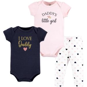 imageHudson Baby Unisex Cotton Bodysuit and Pant SetGirl Daddy Pink Navy