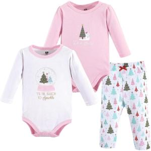 imageHudson Baby Unisex Cotton Bodysuit and Pant SetPink Sparkle Trees