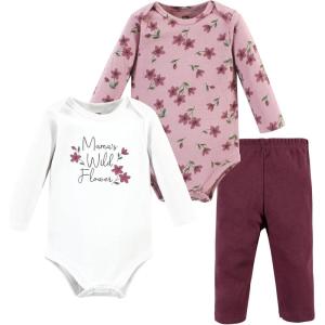 imageHudson Baby Unisex Cotton Bodysuit and Pant SetPlum Wildflower Long Sleeve