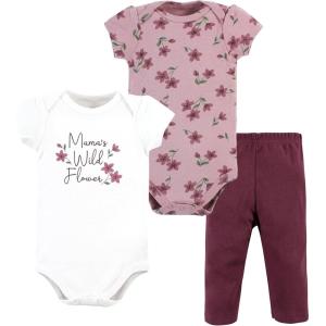 imageHudson Baby Unisex Cotton Bodysuit and Pant SetPlum Wildflower Short Sleeve