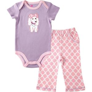 imageHudson Baby Unisex Cotton Bodysuit and Pant SetPurple Puppy