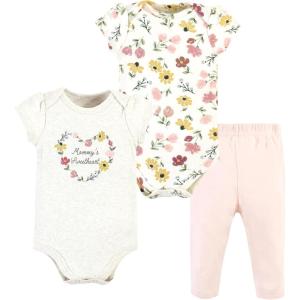 imageHudson Baby Unisex Cotton Bodysuit and Pant SetSoft Painted Floral Shortsleeve