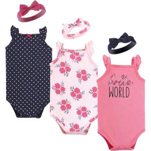 imageHudson Baby girls Sleeveless Bodysuit and Headband SetBaby and Toddler TShirt SetPink Navy Roses