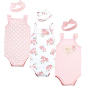 imageHudson Baby girls Sleeveless Bodysuit and Headband SetBaby and Toddler TShirt SetSoft Pink Roses