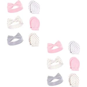 imageHudson Baby Baby Girls Cotton Headband and Scratch Mitten Multipack SetDots 12piece