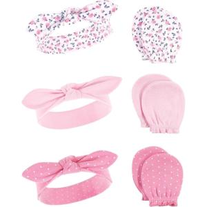 imageHudson Baby Baby Girls Cotton Headband and Scratch Mitten SetBlue Pink Floral
