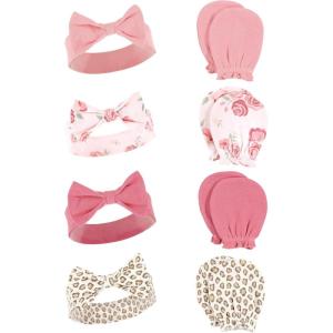 imageHudson Baby Baby Girls Cotton Headband and Scratch Mitten SetBlush Rose Leopard