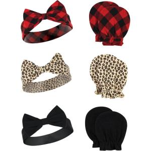 imageHudson Baby Baby Girls Cotton Headband and Scratch Mitten SetBuffalo Plaid Leopard