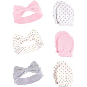 imageHudson Baby Baby Girls Cotton Headband and Scratch Mitten SetDots
