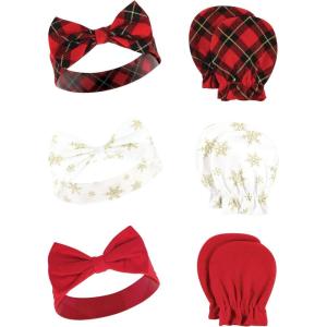 imageHudson Baby Baby Girls Cotton Headband and Scratch Mitten SetFancy Plaid Snowflake