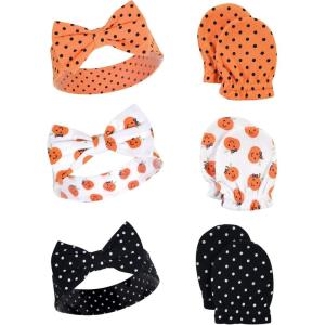 imageHudson Baby Baby Girls Cotton Headband and Scratch Mitten SetHalloween Dots